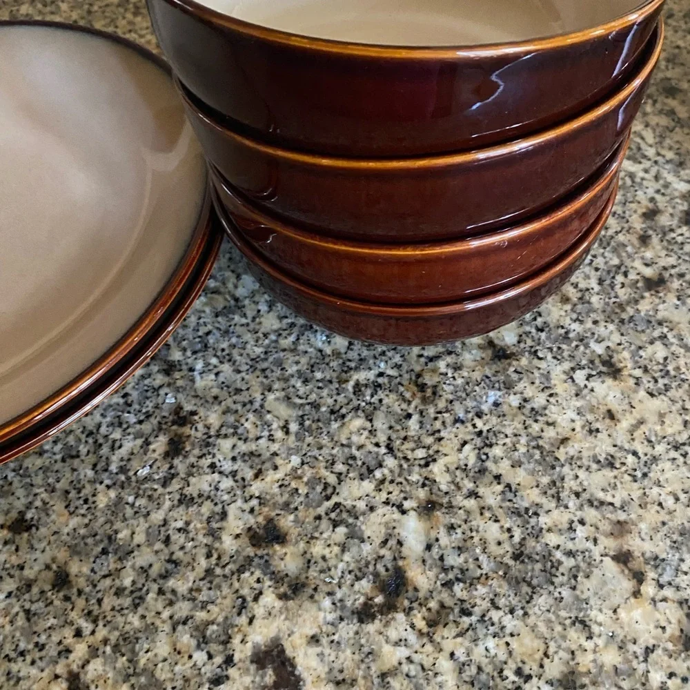Sango Nova Brown 4933 Stoneware 2 Dinner Plates 4 Bowls Two Toned Dinnerware Set
